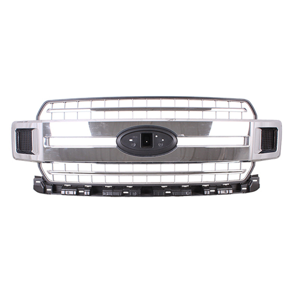 Grille Front Chrome Accent Withsilver Gray Grid For Ford Pickup F150&nbsp; - &nbsp;2015-2020 2018-2020(FO1200652)